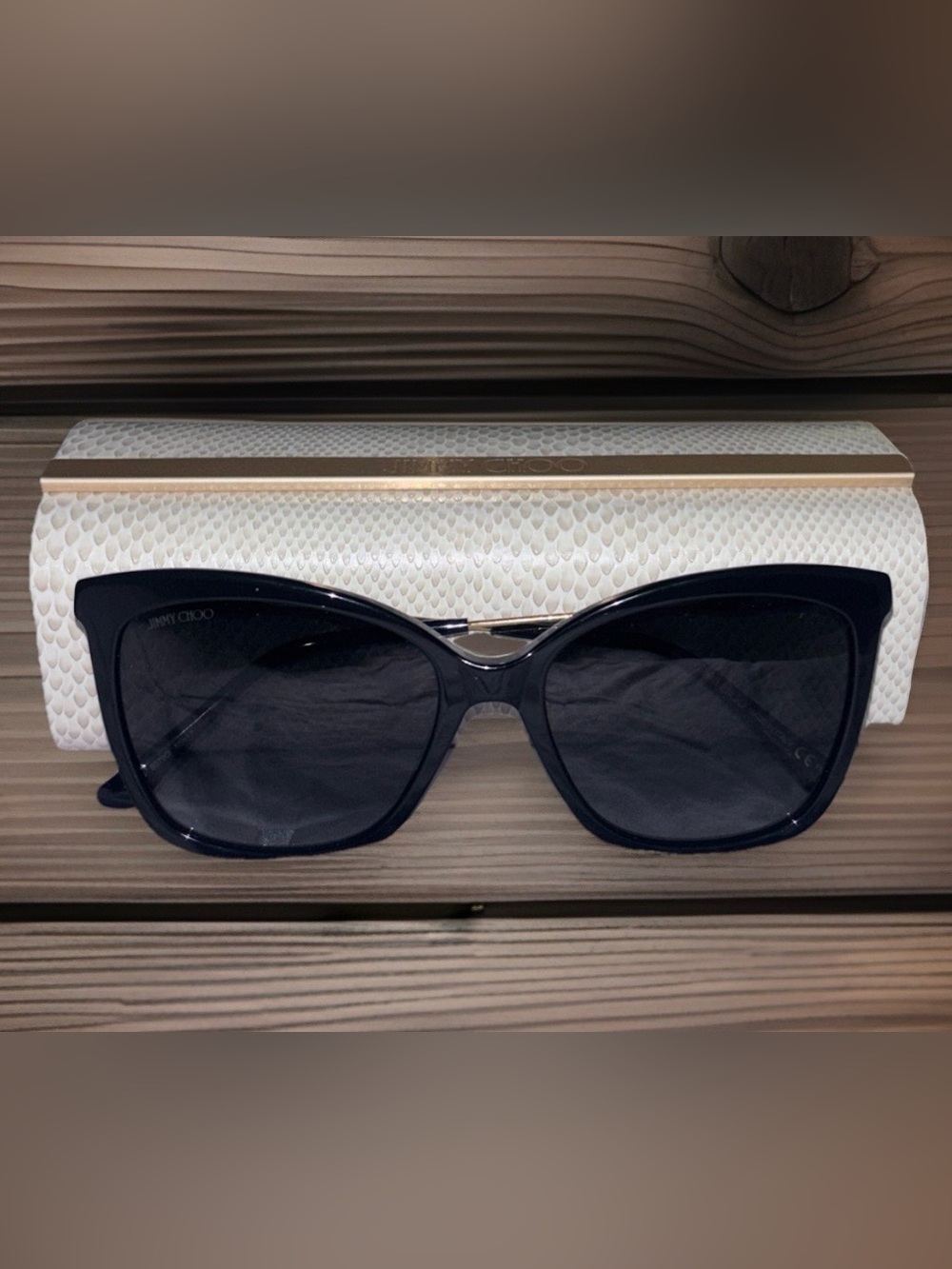 Jimmy Choo NIB Macis Black Swarovski Crystal/Metal Butterfly Sunglasses W/Case